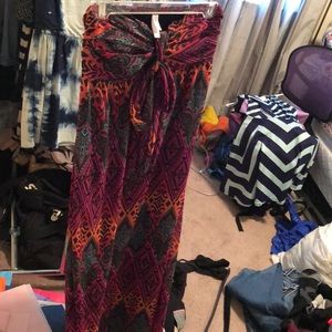 Multi colored strapless maxi dress